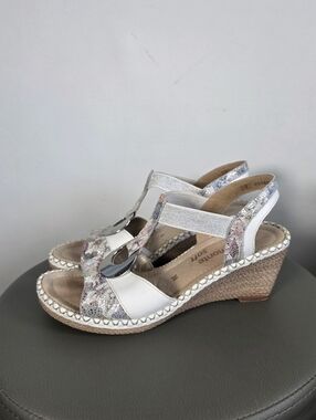Remonte Soft Wedge Sandals Womens Size 38 US 7 White Multi Leather Comfort
